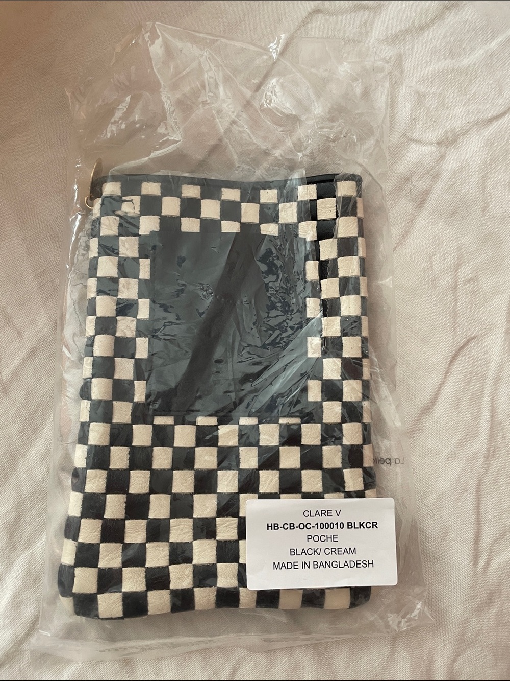 Clare V Black and Cream Checkerboard Poche Bag